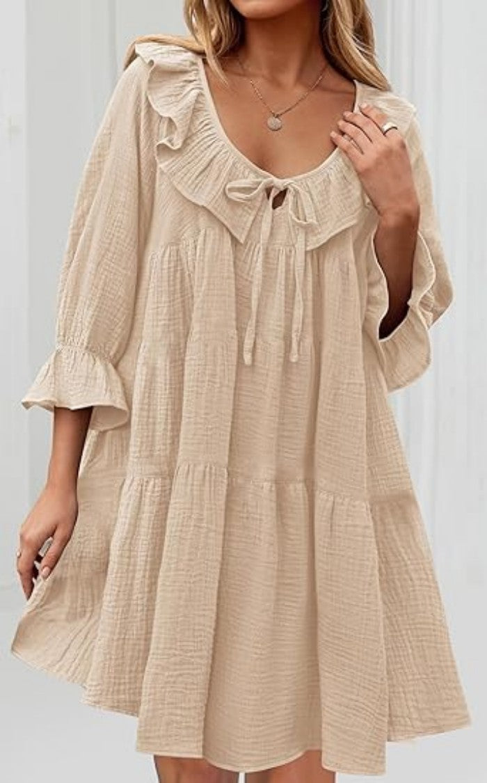 Haven Cotton Tie-Waist Long Sleeve Dress