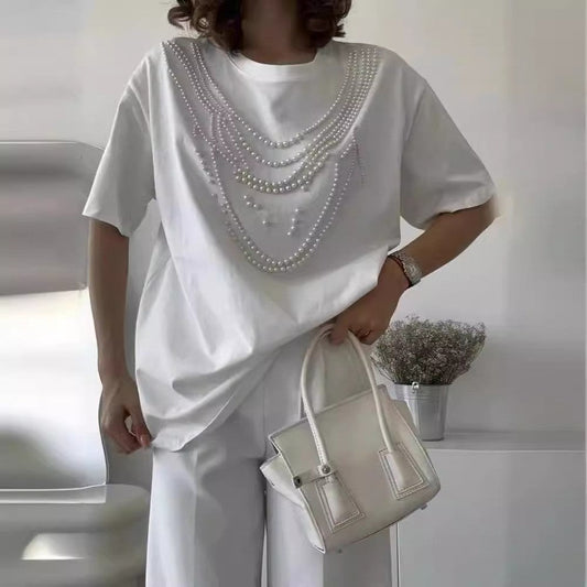 Seraphina Pearl-Embellished Cotton Top