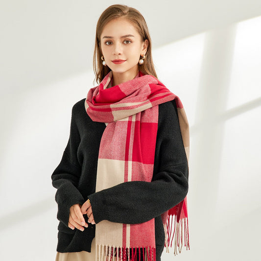 Althea Plaid Cashmere-Feel Tassel Shawl