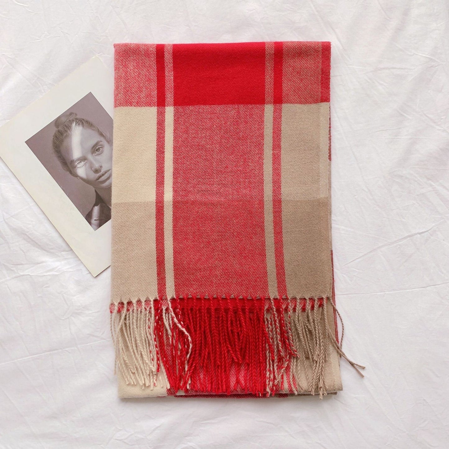 Althea Plaid Cashmere-Feel Tassel Shawl