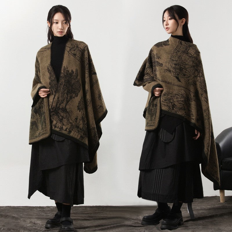 Aurea Dark Cashmere-Feel Cloak
