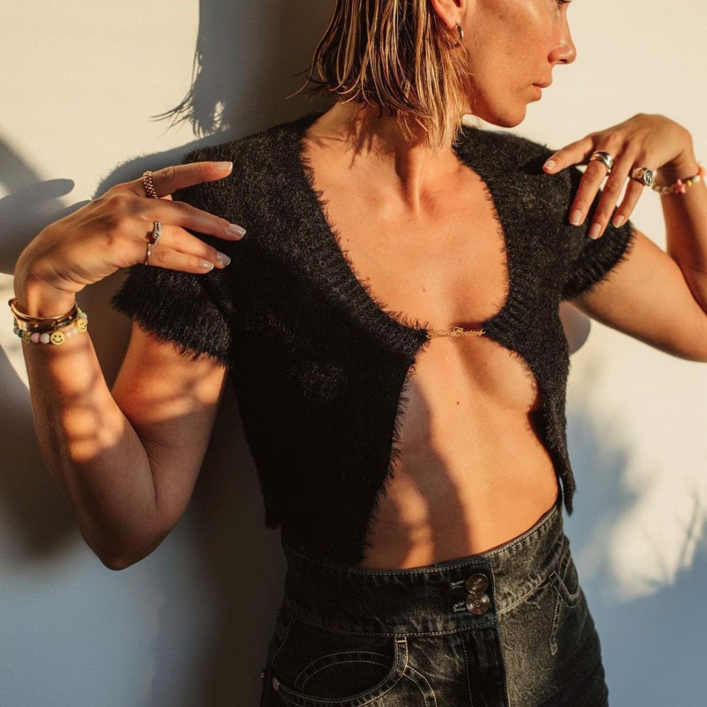 Celestia Embroidered Short-Sleeve Sweater