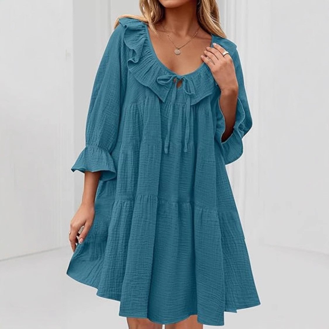 Haven Cotton Tie-Waist Long Sleeve Dress