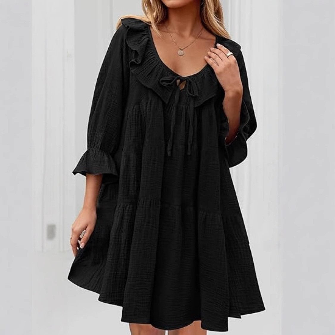 Haven Cotton Tie-Waist Long Sleeve Dress