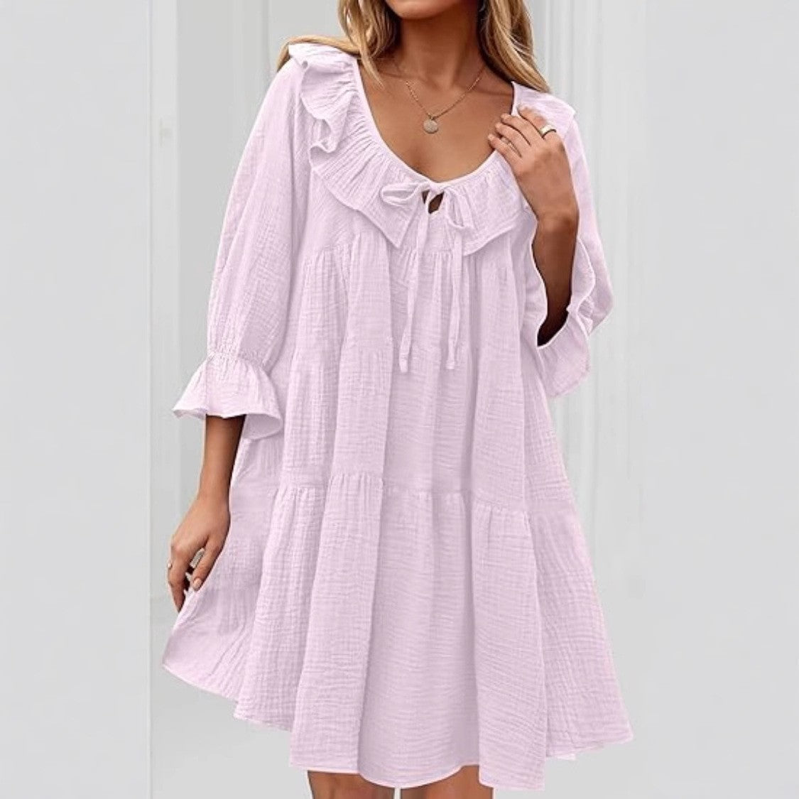 Haven Cotton Tie-Waist Long Sleeve Dress