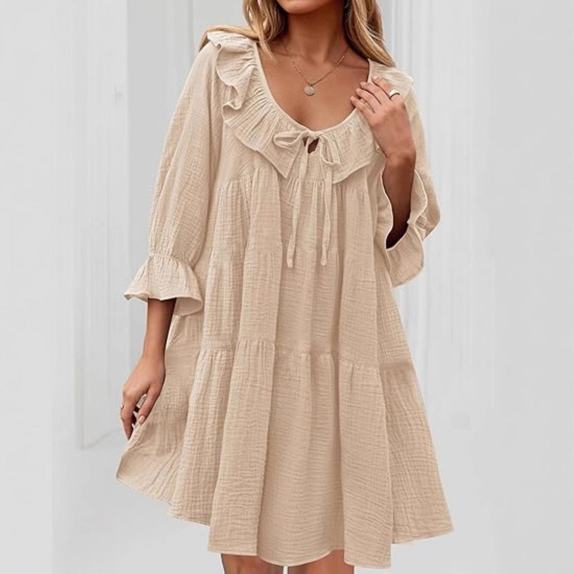 Haven Cotton Tie-Waist Long Sleeve Dress