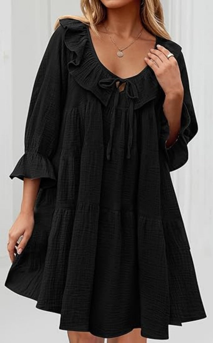 Haven Cotton Tie-Waist Long Sleeve Dress