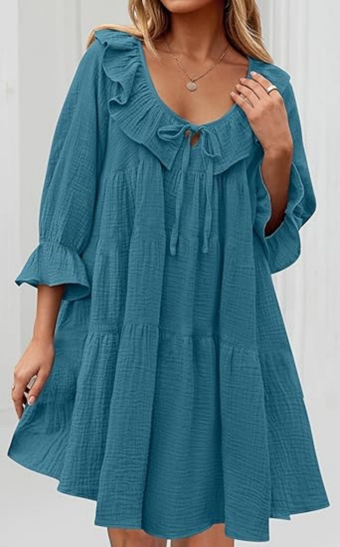 Haven Cotton Tie-Waist Long Sleeve Dress