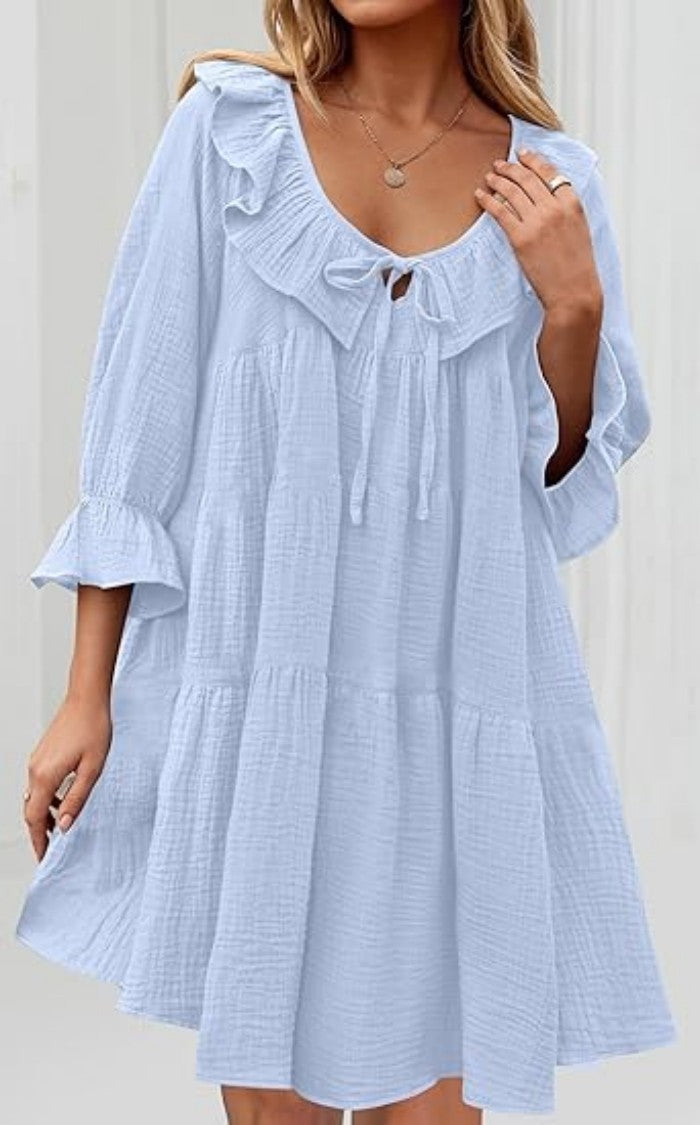 Haven Cotton Tie-Waist Long Sleeve Dress