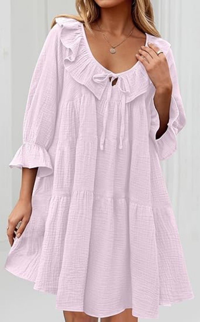 Haven Cotton Tie-Waist Long Sleeve Dress