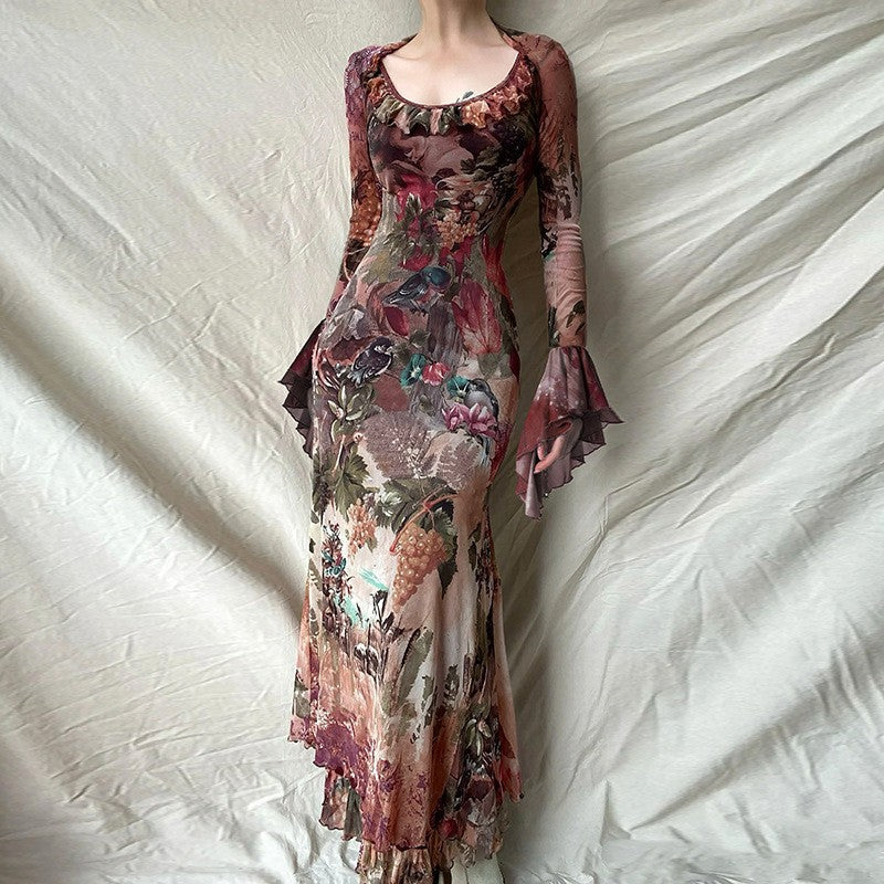 Oriane Contrast Ruffle Midi Dress