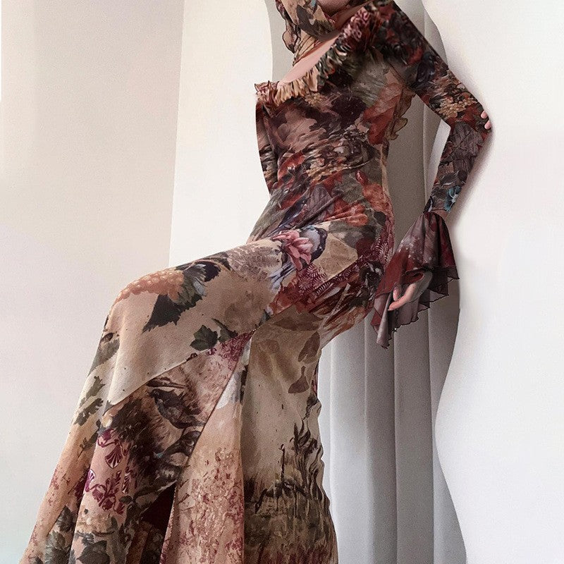 Oriane Contrast Ruffle Midi Dress