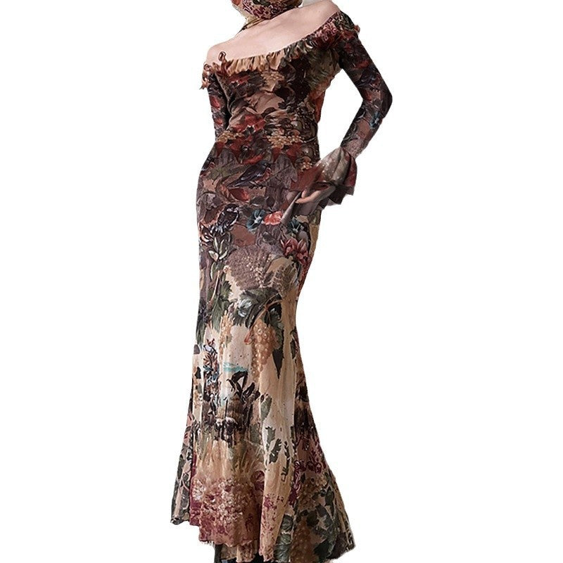 Oriane Contrast Ruffle Midi Dress