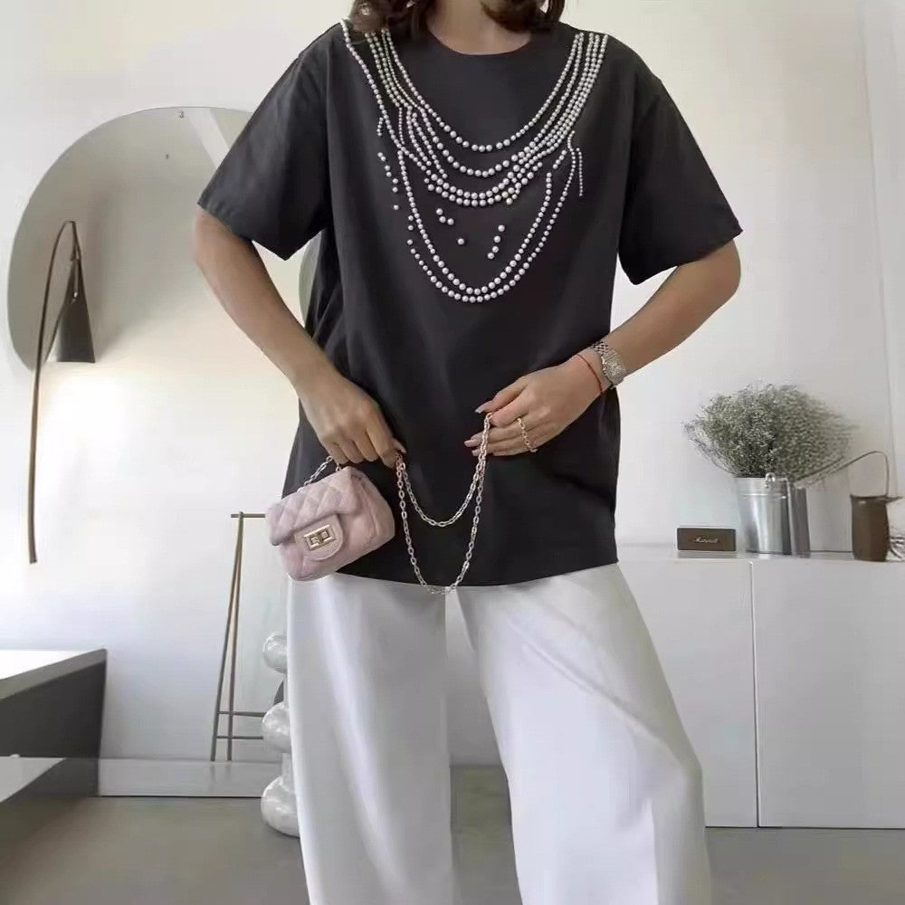 Seraphina Pearl-Embellished Cotton Top