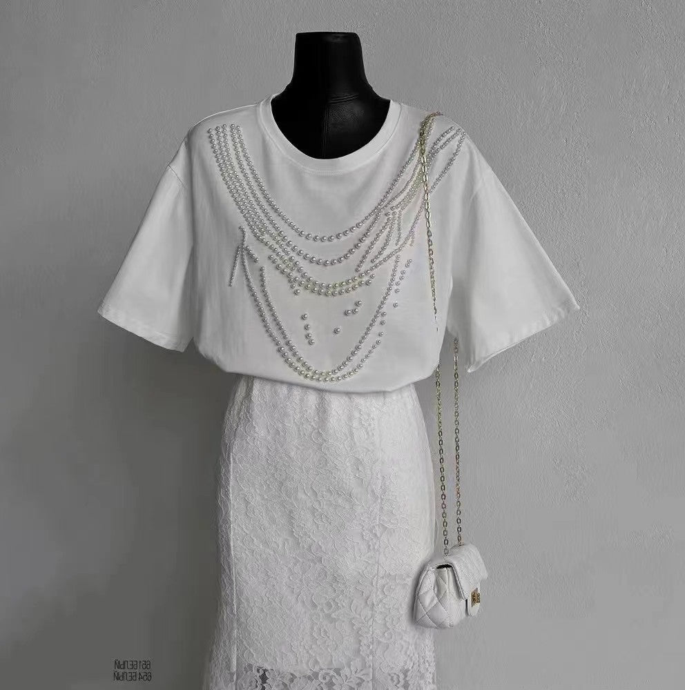 Seraphina Pearl-Embellished Cotton Top