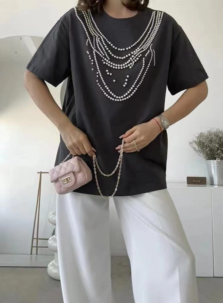 Seraphina Pearl-Embellished Cotton Top